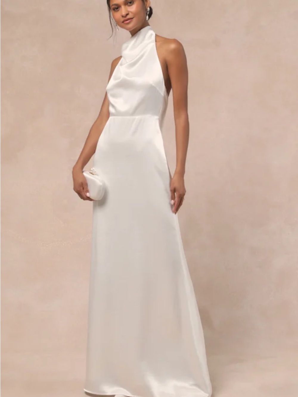 New Lulus Melania Halter Elegant White Halter Satin Gown Sz XL
